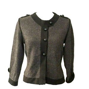 Vintage Banana Republic Black WhiteMerino Wool Military Cardigan Sweater